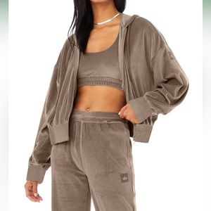 Alo Velour Zip Hoodie Hot Cocoa